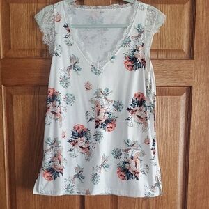 Floral Lace Trim Sleeveless Top